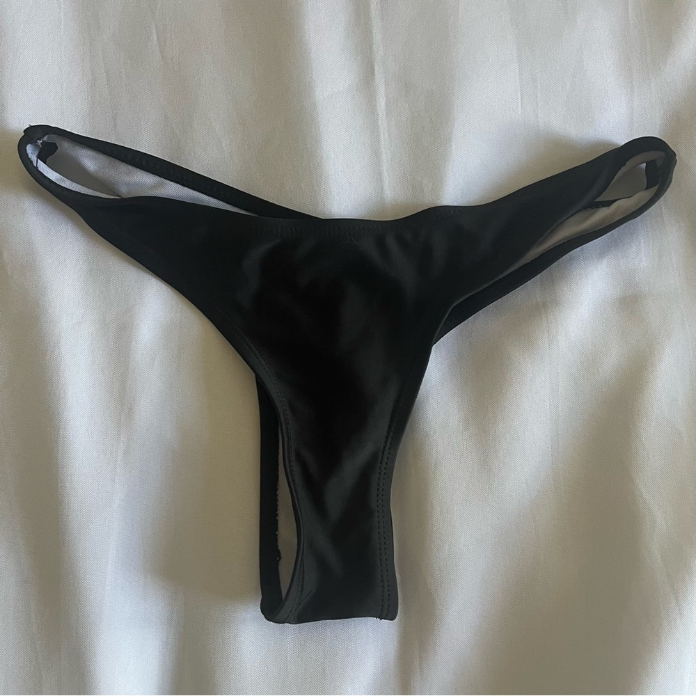 Black High Rise Cheeky Thong Bikini Bottom Womens Medium